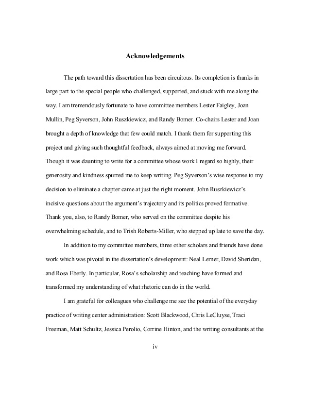 Writing acknowledgements for thesis format